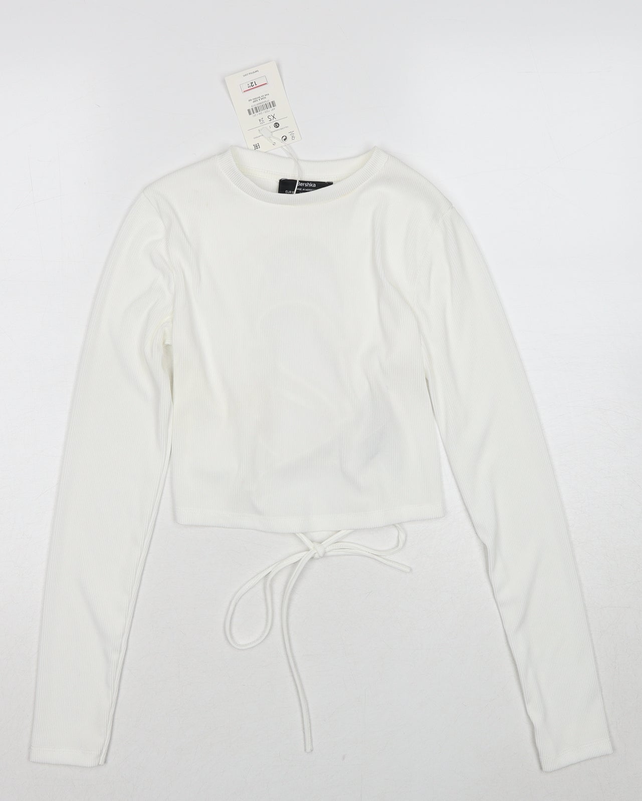 Bershka Womens White Polyester Cropped Blouse Size XS Round Neck - Open Back