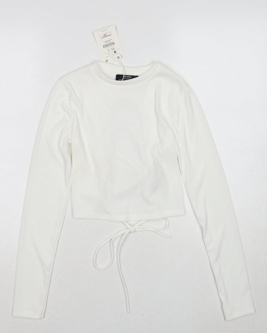 Bershka Womens White Polyester Cropped Blouse Size XS Round Neck - Open Back