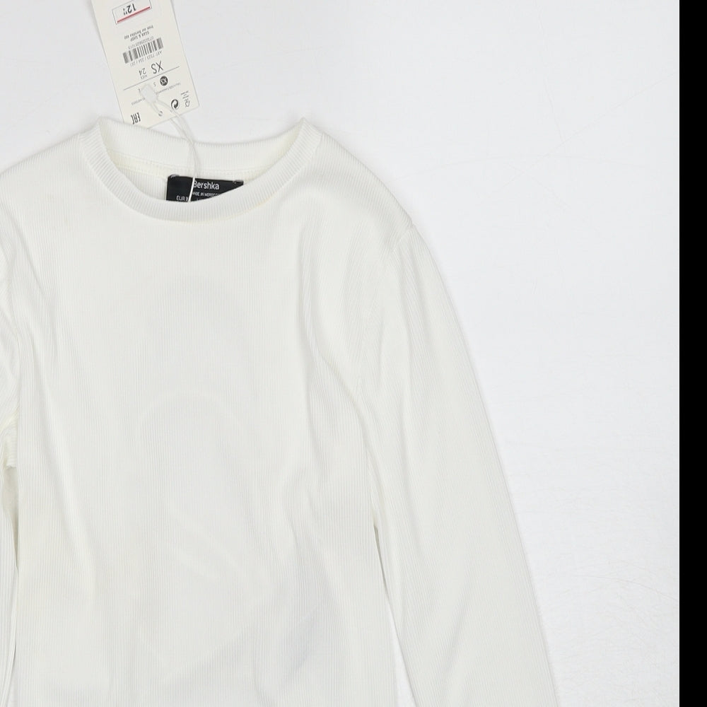 Bershka Womens White Polyester Cropped Blouse Size XS Round Neck - Open Back