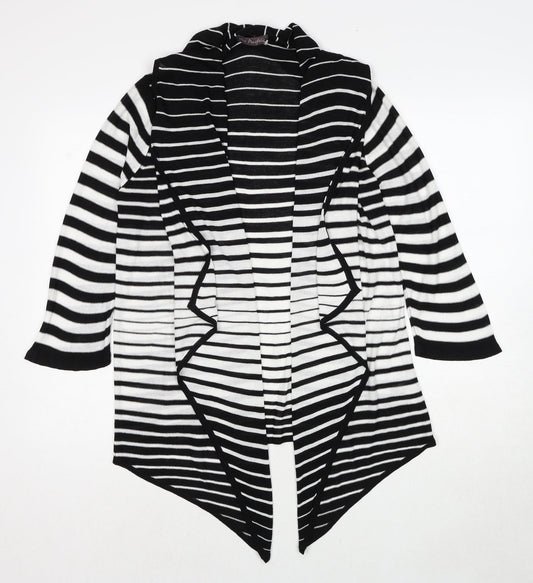 Marks and Spencer Womens Black V-Neck Striped Acrylic Cardigan Jumper Size 14