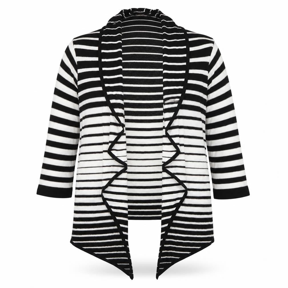 Marks & Spencer Womens Black V-Neck Striped Acrylic Cardigan Jumper Size 14