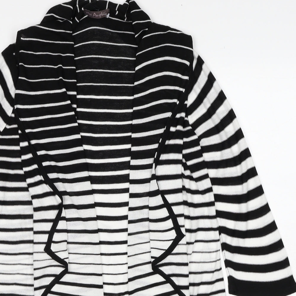 Marks and Spencer Womens Black V-Neck Striped Acrylic Cardigan Jumper Size 14