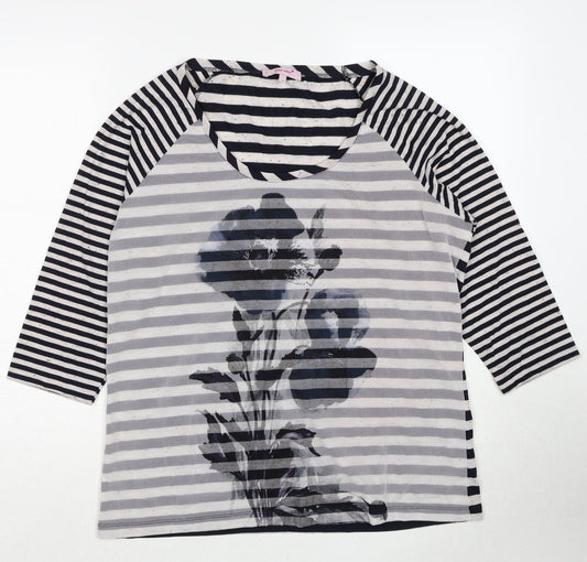 Per Una Womens Multicoloured Striped Viscose Basic Blouse Size 16 Round Neck - Flower Print