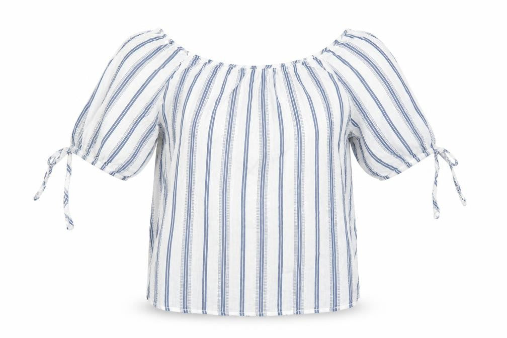 H&M Womens Blue Striped Cotton Basic Blouse Size 6 Round Neck