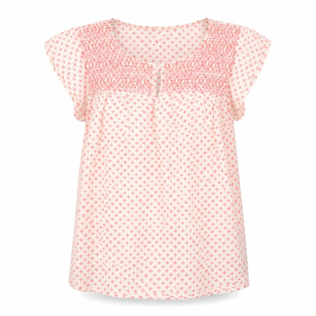 Saint Tropez Clothing Womens Pink Geometric Viscose Basic Blouse Size L Round Neck