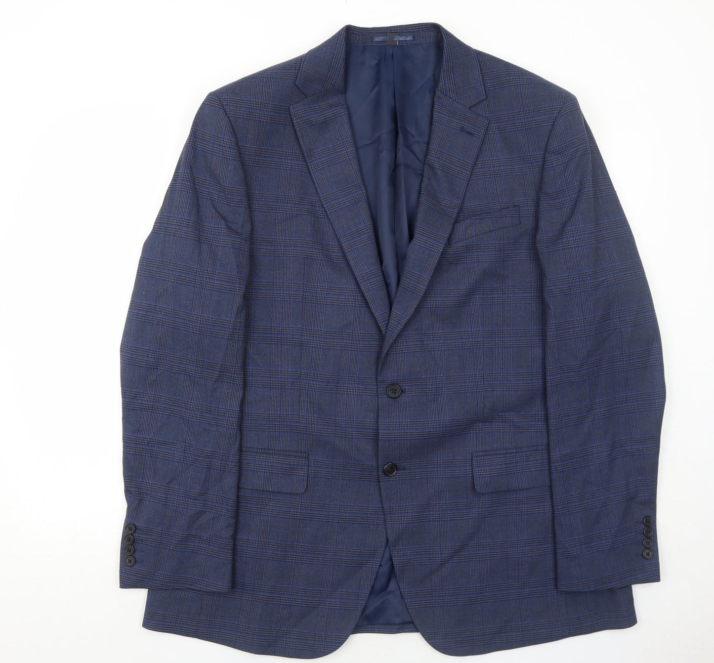 Marks and Spencer Mens Blue Geometric Polyester Jacket Suit Jacket Size 44 Regular