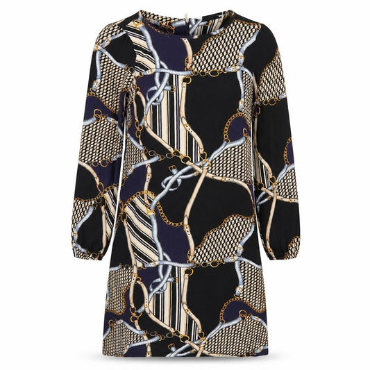Wallis Womens Black Geometric Viscose Shift Size 10 Round Neck Zip