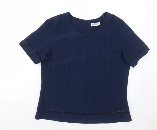 FOSBY Womens Blue Polyester Basic T-Shirt Size 14 Round Neck
