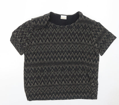 Additional front view of Roman women’s black geometric nylon basic blouse, size M, round neck -, size M/l