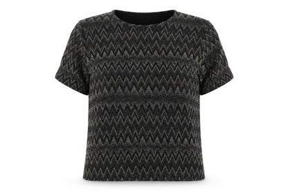 Front view of Roman women’s black geometric nylon basic blouse, size M, round neck -, size M/l
