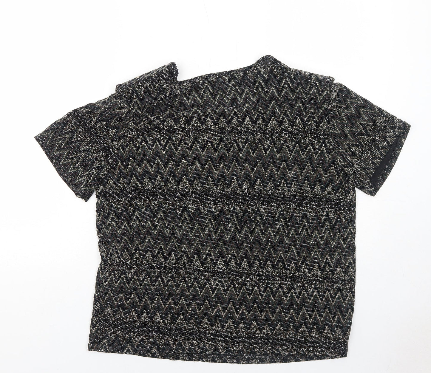 Roman Womens Black Geometric Nylon Basic Blouse Size M Round Neck - Size M/L