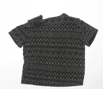 Back view of Roman women’s black geometric nylon basic blouse, size M, round neck -, size M/l