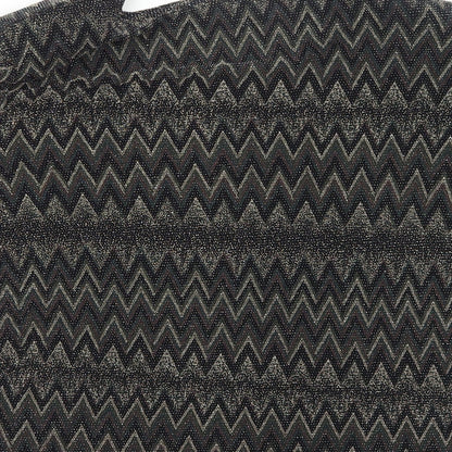 Brand and care label for Roman women’s black geometric nylon basic blouse, size M, round neck -, size M/l