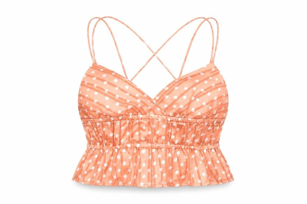 River Island Womens Pink Polka Dot Polyester Cropped Tank Size M V-Neck
