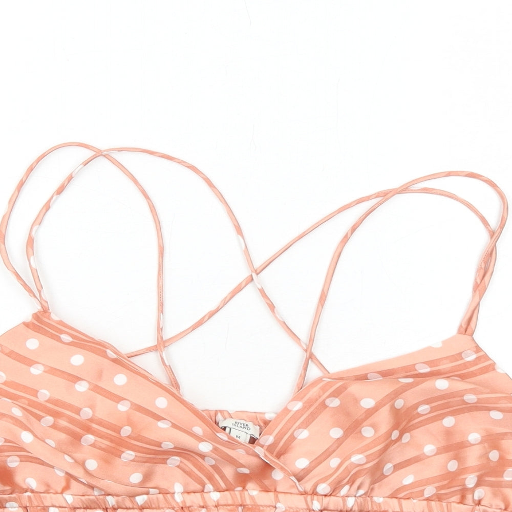 River Island Womens Pink Polka Dot Polyester Cropped Tank Size M V-Neck