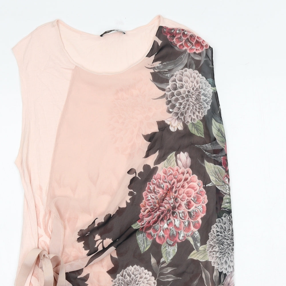 Per Una Womens Pink Floral Viscose Wrap Tank Size 10 Round Neck