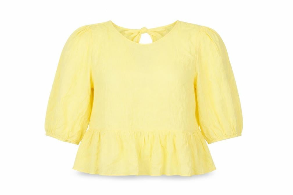 H&M Womens Yellow Viscose Basic Blouse Size 8 Round Neck - Open Back
