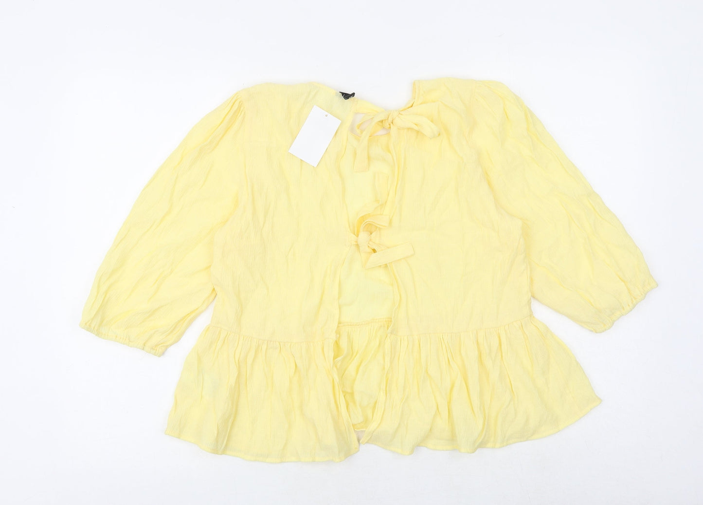 H&M Womens Yellow Viscose Basic Blouse Size 8 Round Neck - Open Back