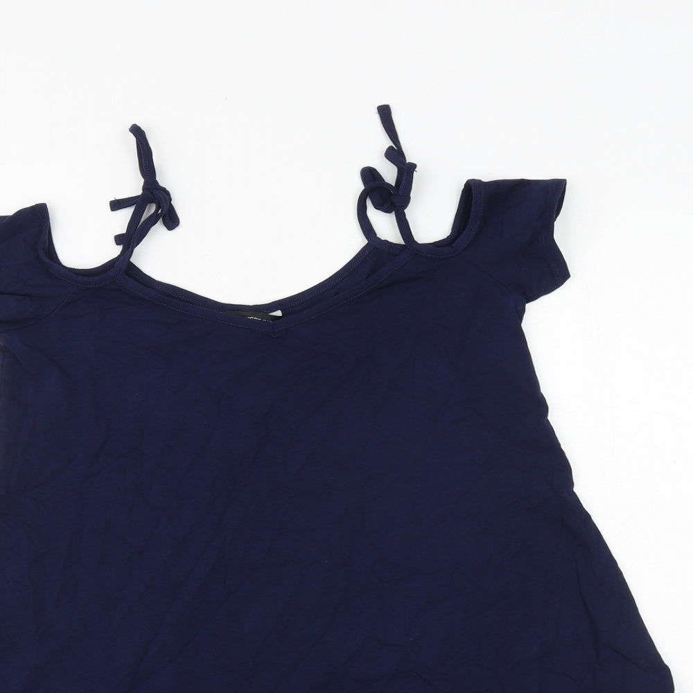 Dorothy Perkins Womens Blue Polyester Basic Blouse Size 6 Round Neck - Cold Shoulder
