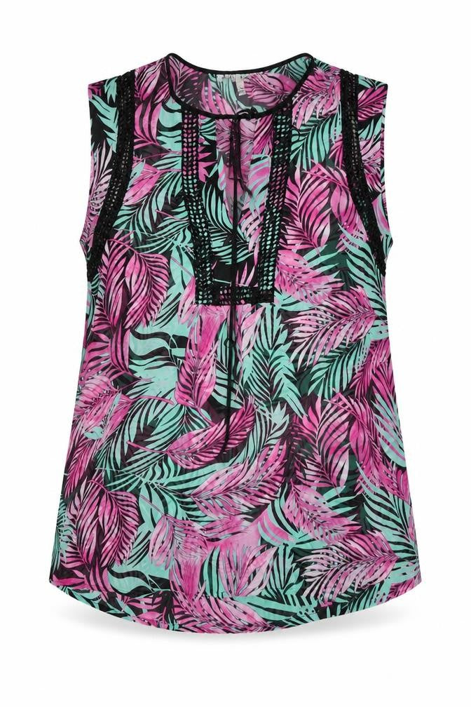 Daniel Rainn Womens Multicoloured Geometric Polyester Basic Tank Size M V-Neck - Leaf Print
