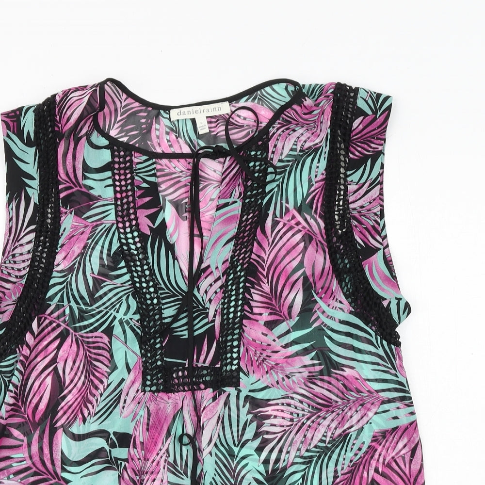 Daniel Rainn Womens Multicoloured Geometric Polyester Basic Tank Size M V-Neck - Leaf Print