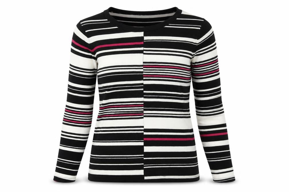 M&Co Womens Black Round Neck Striped Viscose Pullover Jumper Size 12