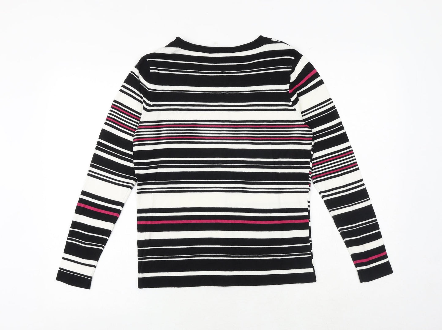M&Co Womens Black Round Neck Striped Viscose Pullover Jumper Size 12