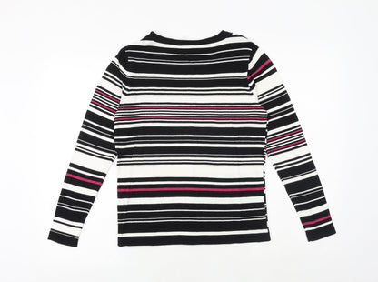 M&Co Womens Black Round Neck Striped Viscose Pullover Jumper Size 12