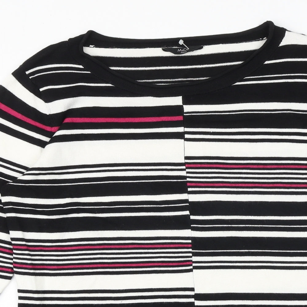 M&Co Womens Black Round Neck Striped Viscose Pullover Jumper Size 12