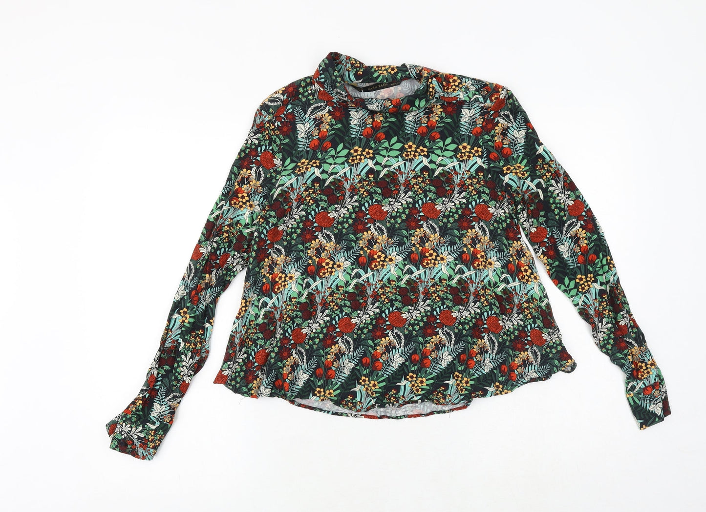 Zara Womens Multicoloured Floral Polyester Basic Blouse Size XS High Neck