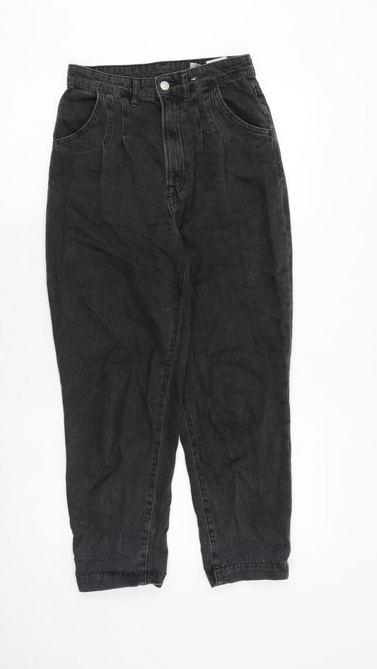 H&M Womens Grey Cotton Tapered Jeans Size 6 Regular Zip