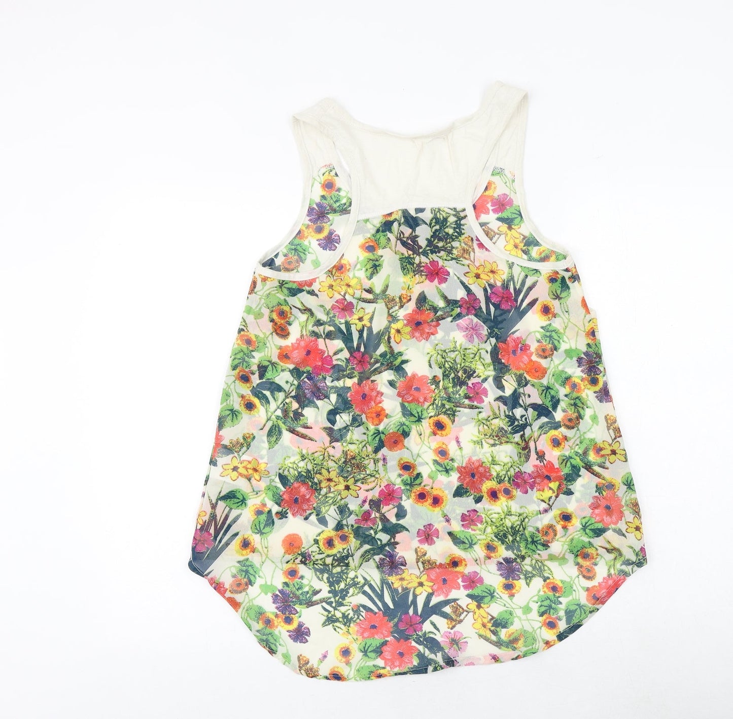 Brave Soul Womens Multicoloured Floral Cotton Basic Tank Size S Scoop Neck