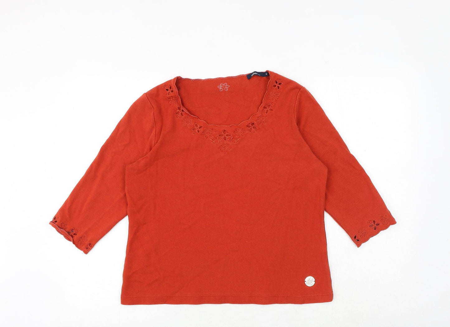 DASH Womens Orange Cotton Basic T-Shirt Size 14 Scoop Neck