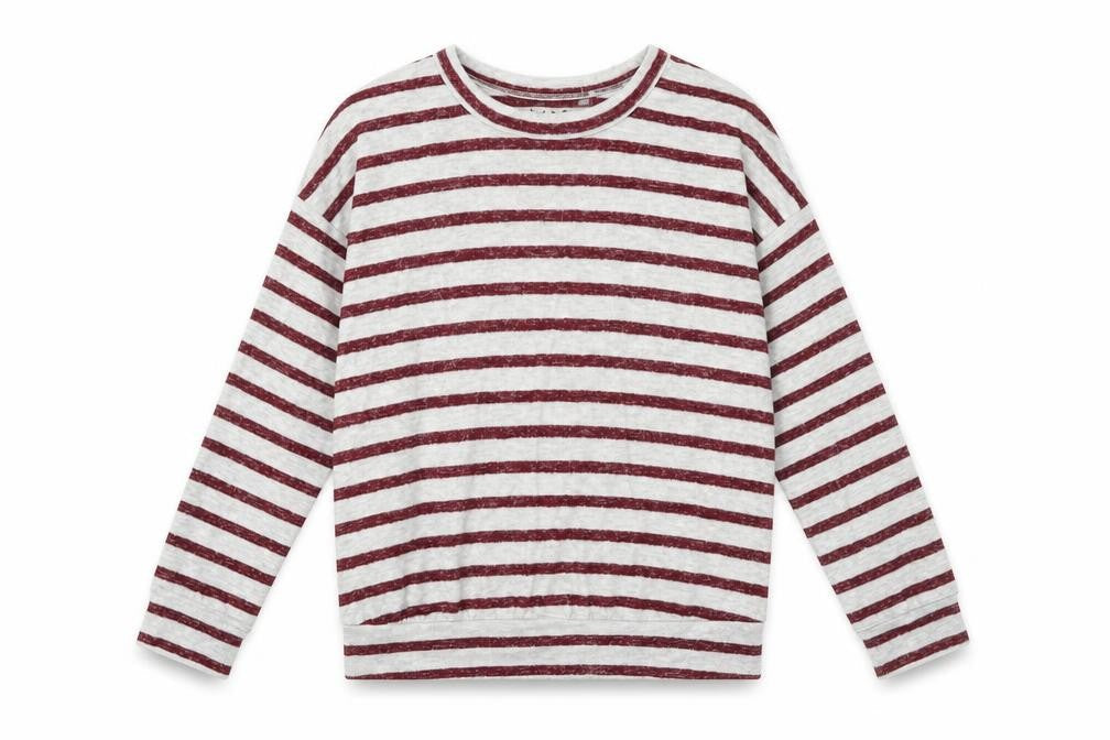 Marks & Spencer Girls Grey Striped Viscose Pullover T-Shirt Size 9-10 Years Boat Neck Pullover