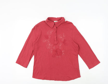 Marks & Spencer Womens Red 100% Cotton Basic T-Shirt Size 12 Collared