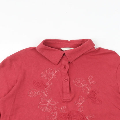Marks & Spencer Womens Red 100% Cotton Basic T-Shirt Size 12 Collared