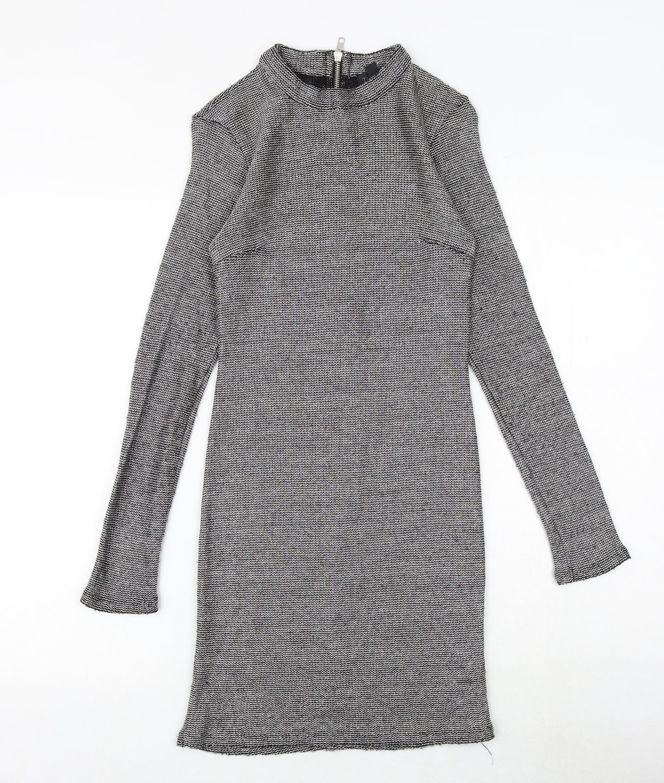 Topshop Womens Silver Geometric Polyester Shift Size 8 Round Neck Zip