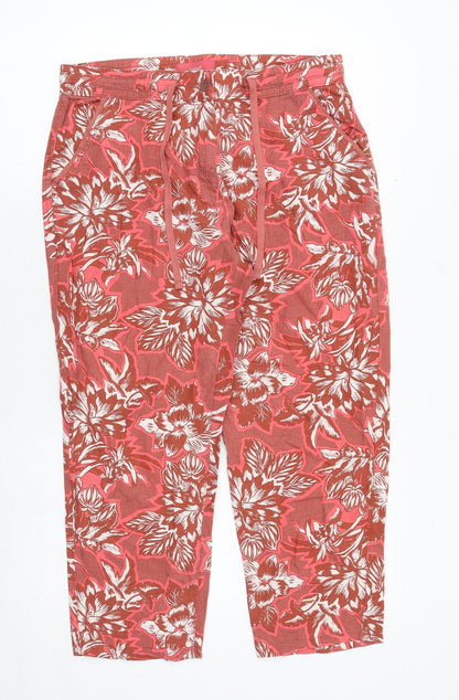 Next Womens Red Floral Viscose Trousers Size 10 Regular Tie