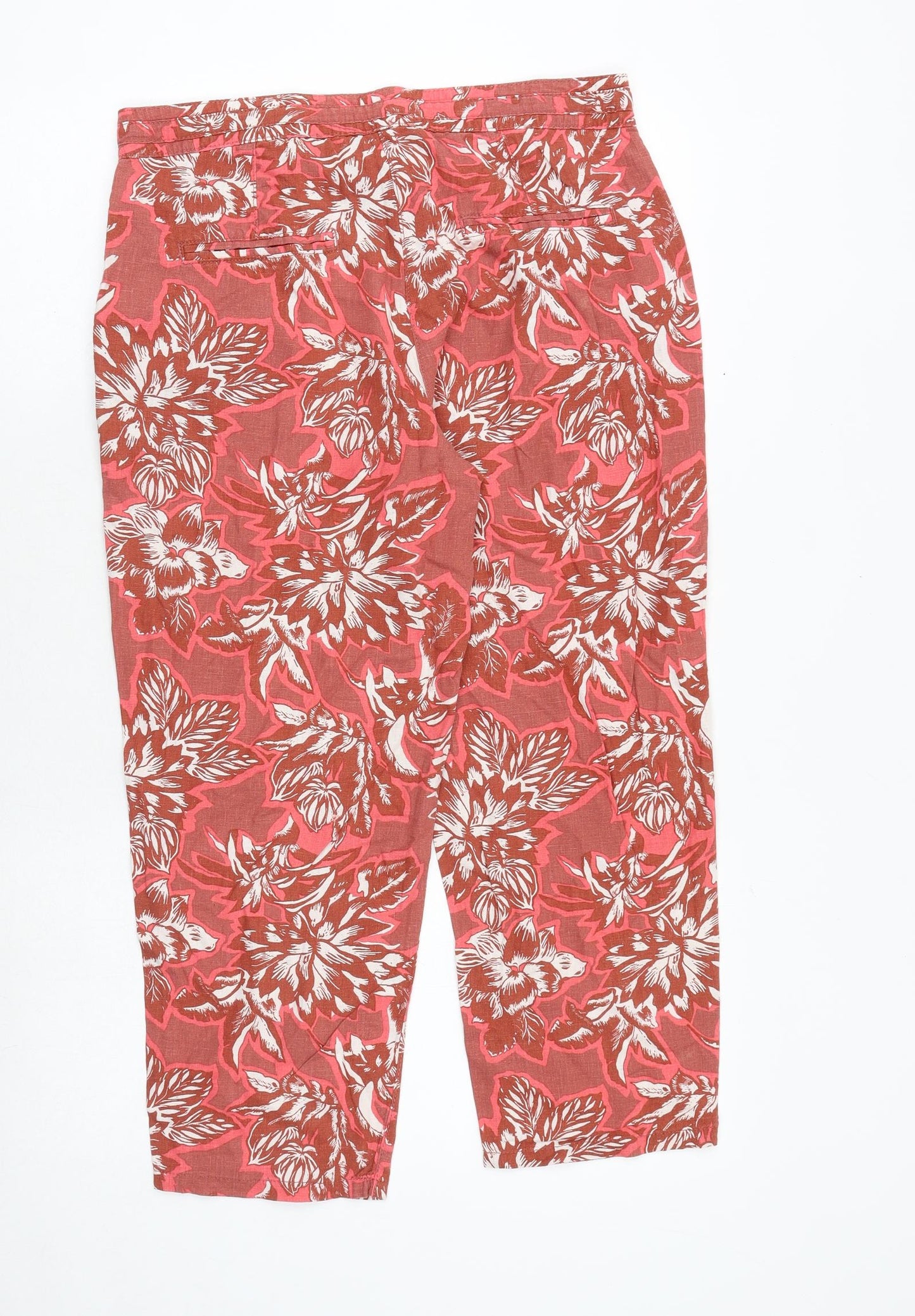 NEXT Womens Red Floral Viscose Trousers Size 10 Regular Tie
