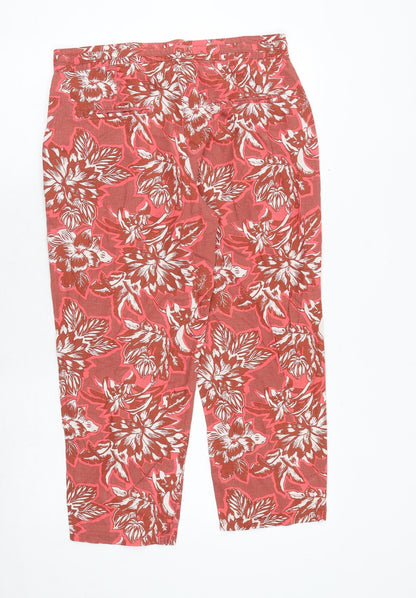 Next Womens Red Floral Viscose Trousers Size 10 Regular Tie