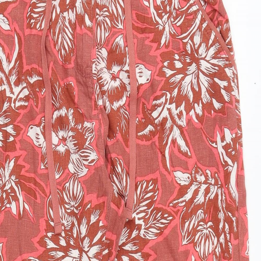 NEXT Womens Red Floral Viscose Trousers Size 10 Regular Tie