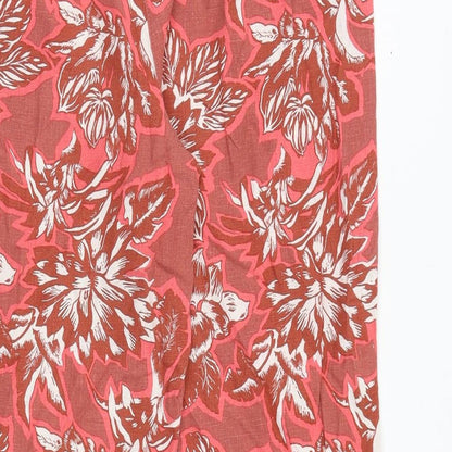 Next Womens Red Floral Viscose Trousers Size 10 Regular Tie