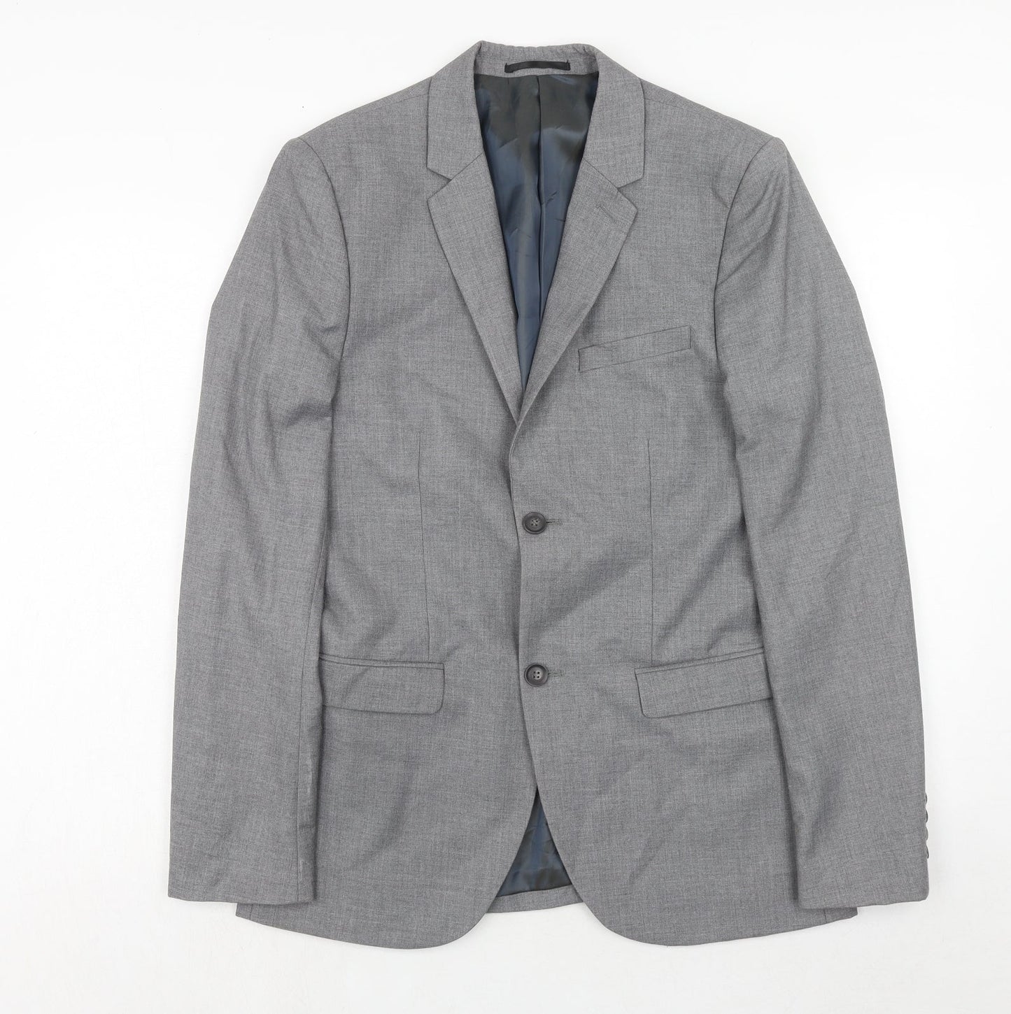 Topman Mens Grey Polyester Jacket Suit Jacket Size 38 Regular