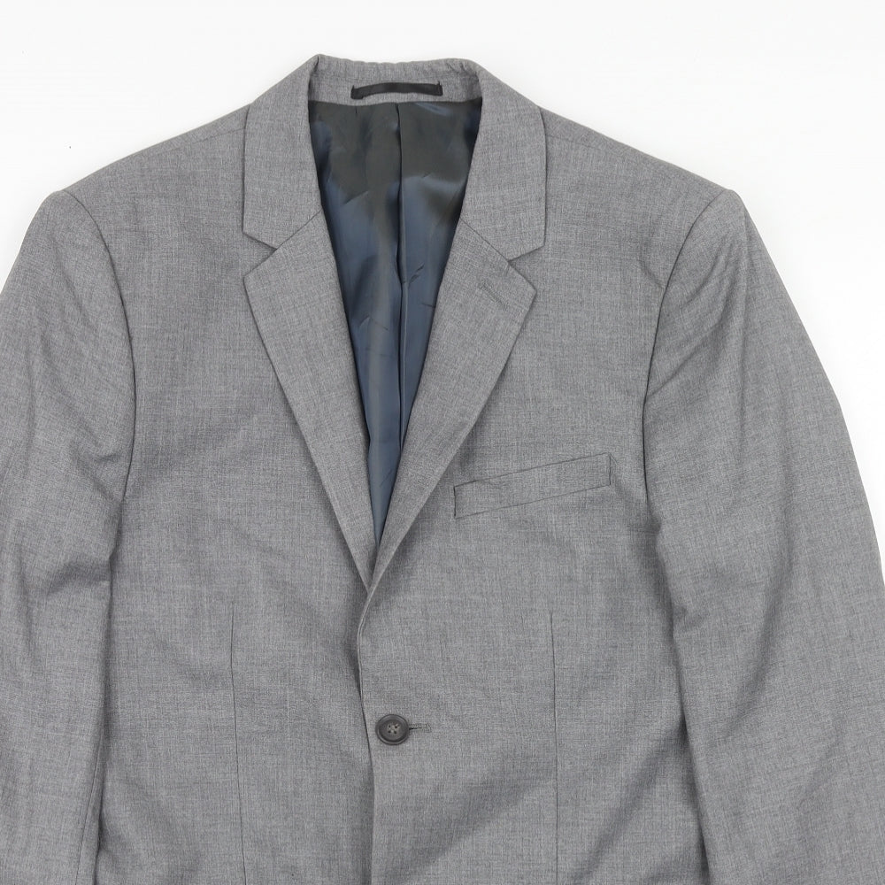 Topman Mens Grey Polyester Jacket Suit Jacket Size 38 Regular
