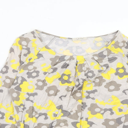 Intown Womens Grey Floral Cotton Basic Blouse Size S Round Neck