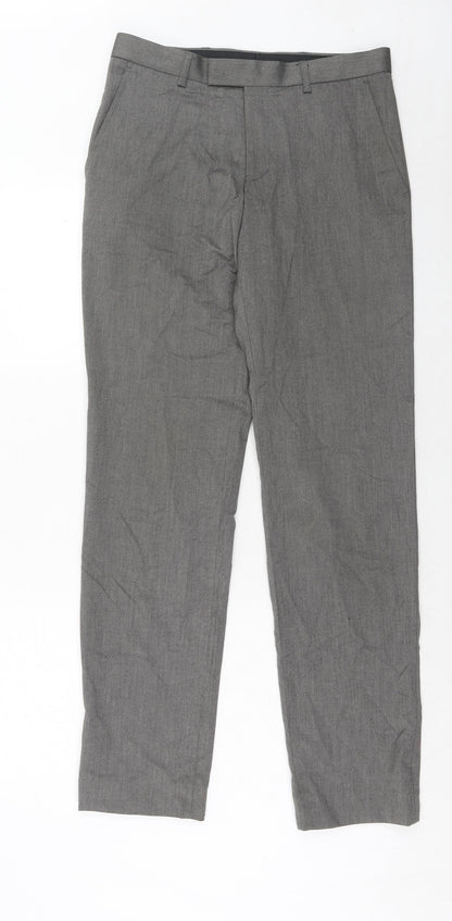 Marks & Spencer Mens Grey Polyester Trousers Size 30 in L33 in Regular Hook & Eye
