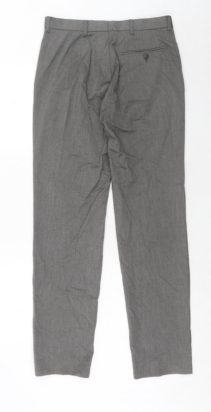Marks & Spencer Mens Grey Polyester Trousers Size 30 in L33 in Regular Hook & Eye
