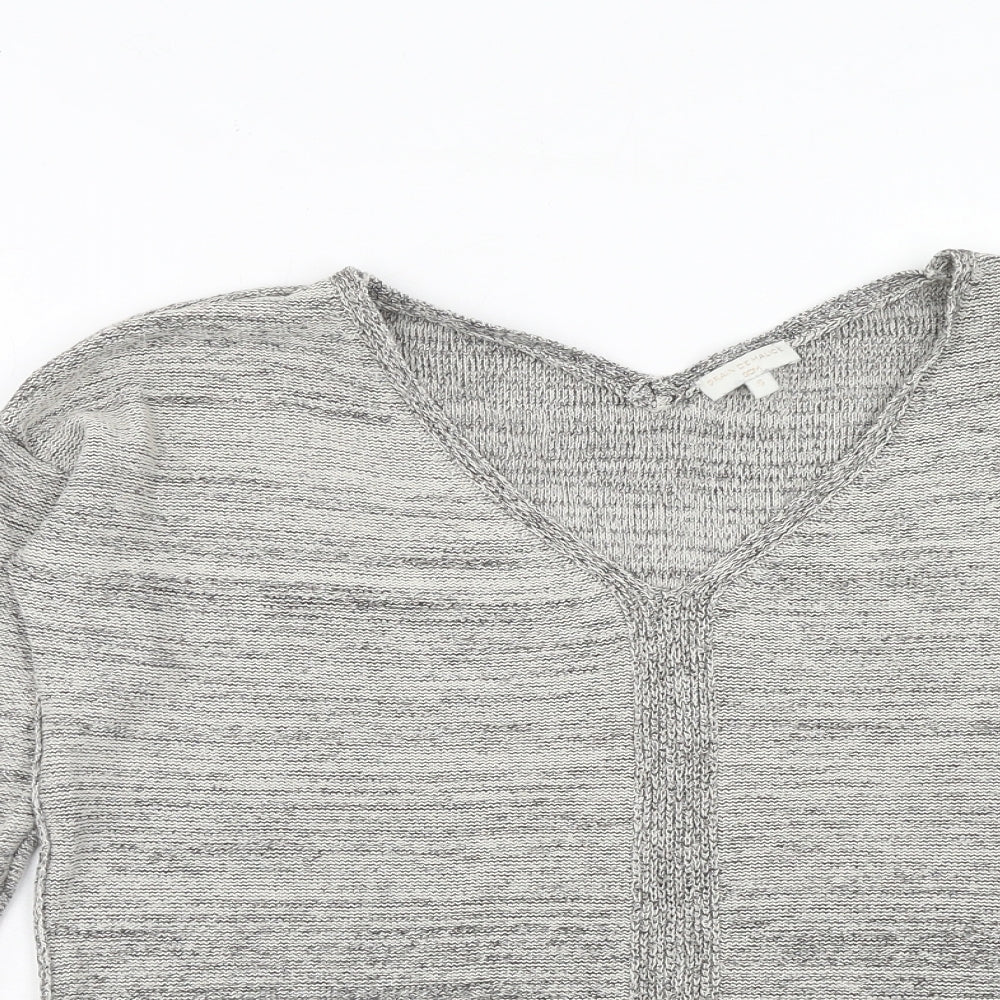 Grain de Malice Womens Grey V-Neck Acrylic Pullover Jumper Size S