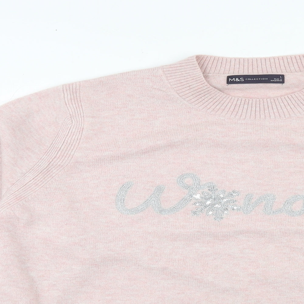 Marks and Spencer Womens Pink Roll Neck Polyester Pullover Jumper Size L - Wonder
