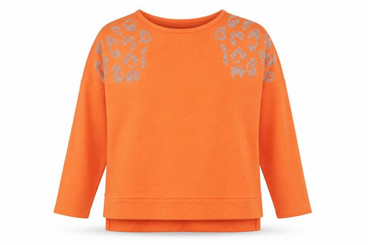 Milanzi Womens Orange Animal Print Viscose Pullover Sweatshirt Size 6 Pullover - Leopard Pattern